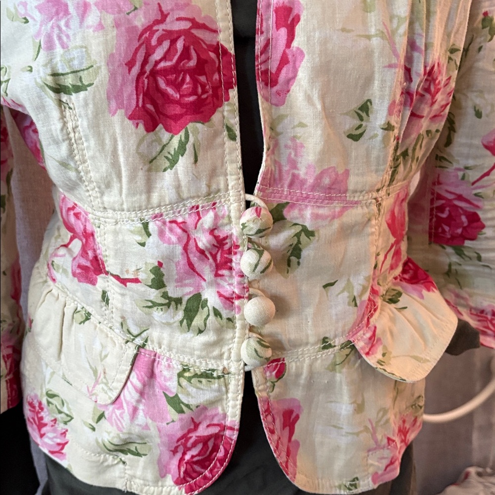 Banana Republic Floral Linen Blazer Jacket Romantic Cottagecore Spring Size 4